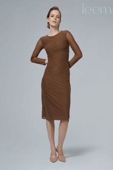 leem Brown Long-Sleeve Mesh Dress (Q37210) | SGD 188