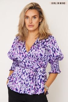 Girl In Mind Purple Spot Print Puff Sleeve Wrap Blouse (Q37885) | €18.50