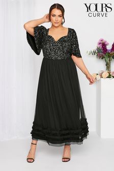 Yours Curve Black Luxe Sweetheart Ruffle Maxi Dress (Q37907) | 128 €
