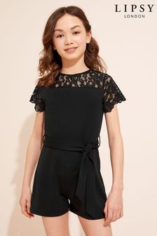 Lipsy Black Lace Yoke Belted Playsuit (Q38044) | INR 3,087 - INR 3,969