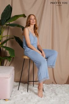 Pretty You London Blue Bamboo Lace Cami Cropped Trouser Set (Q38103) | 172 zł
