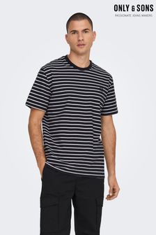 Only & Sons Navy Blue and White Short Sleeve Stripe T-Shirt (Q38272) | €8