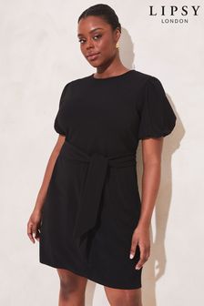 Lipsy Black Curve Puff Sleeve Belted Shift Dress (Q38641) | €17