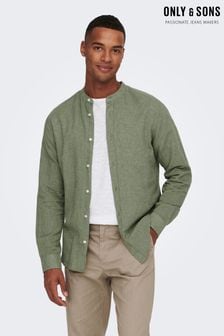 Only & Sons Green Long Sleeve Button Up Shirt Contains Linen (Q38873) | €25