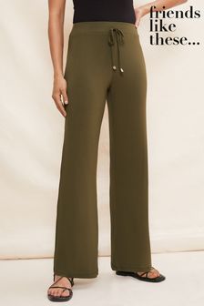 Friends Like These Khaki Green Jersey Wide Leg Trousers (Q39038) | $53