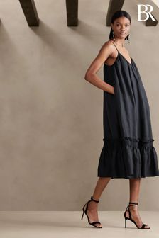 Banana Republic Black Charlize Linen Midi Dress (Q39079) | €52