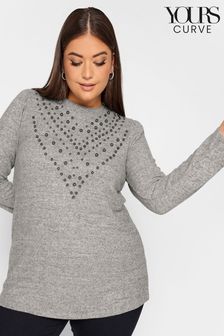 Yours Curve Grey Embellished Soft Touch Jumper (Q39374) | KRW61,900