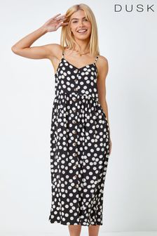 Dusk Black & White Sleeveless Polka Dot Print Midi Dress (Q39592) | 38 €