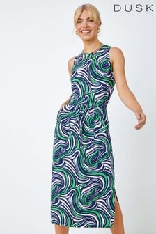 Dusk Green & Blue Sleeveless Swirl Print Midi Dress (Q39595) | 34 €