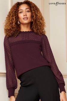 Love & Roses Purple Dobby Woven Knitted Mix Long Sleeve Jumper (Q39694) | €22