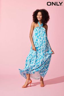 ONLY Blue Printed Satin Halter Neck Maxi Dress (Q39720) | kr820