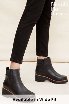 Friends Like These Black Wide FIt Wedge Cheslea Ankle Boot (Q40130) | €37
