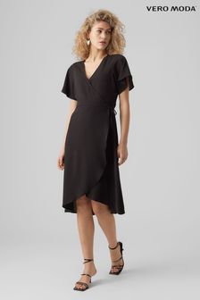 VERO MODA Black Wrap Midi Dress (Q40222) | $83