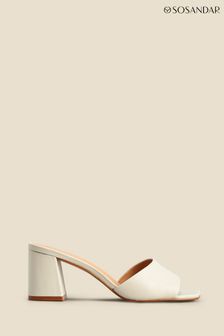 Sosandar Cream Leather Low Block Heel Slip On Mule (Q40351) | €45