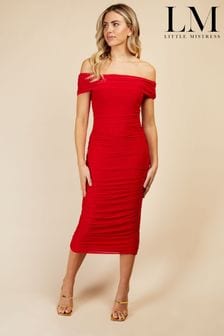 Little Mistress Red Mesh Bardot Bodycon Dress (Q40370) | €28