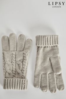 Lipsy Light Grey Cosy Cable Gloves (Q40518) | Kč385