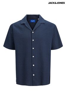 JACK & JONES Navy Blue Seersucker Resort Shirt (Q40784) | SGD 58