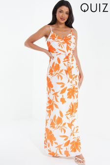 Quiz Orange & White Chiffon Strappy Maxi Dress With Slit (Q40826) | 152 zł