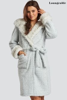 Loungeable Grey Tipped Faux Fur Hood Borg Robe (Q40956) | €49