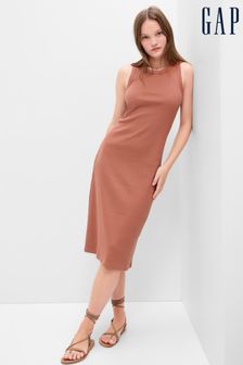 Gap Brown Ribbed High Neck Tank Midi Dress (Q40983) | €19.50