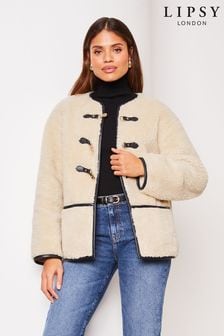 Lipsy Cream Shearling Clasp Detail Jacket (Q41323) | AED249