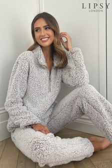 Lipsy Grey Cosy Half Zip Pyjama Set (Q41447) | ₪ 127