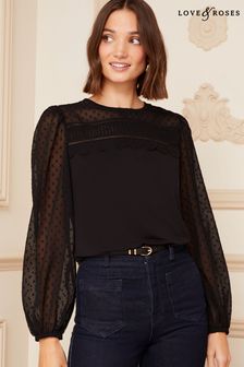 שחור - חולצה עם שרוול ארוך מבד ג'רזי ובד עם דפוסים גיאומטריים Love & Roses (Q41462) | ‏161 ‏₪
