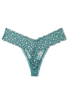 Victoria's Secret French Sage Green Twinkling Stars Foil Print Thong Lace Knickers (Q41515) | €13