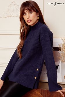 Love & Roses Navy Blue Funnel Neck Jumper (Q41695) | AED244