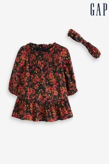 Gap Red Tiered Baby Floral Long Sleeve Crew Neck Dress (Q42302) | €17
