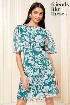 Friends Like These Green Flutter Sleeve Chiffon Mini Dress (Q42345) | €55