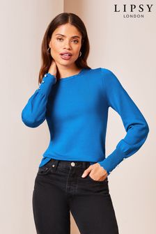 Azurno modra - Lipsy pleten pulover z dolgimi rokavi in valovitim detajlom (Q42442) | €30