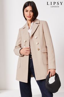 Lipsy Light Camel Hammered Button Dolly Coat (Q42523) | €103