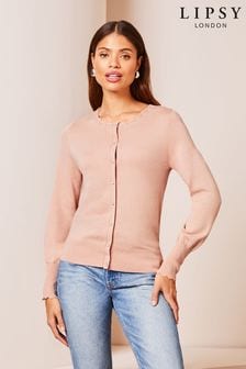Lipsy Pale Pink Petite Scallop Detail Crew Neck Button Through Cardigan (Q42667) | AED126
