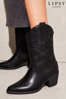 Lipsy Black Pull On Calf Pointed Western Heel Boot (Q42694) | ￥9,980