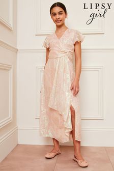 Lipsy Pink Teen Metallic Occasion Maxi Dress (10-16yrs) (Q42726) | ￥9,720 - ￥10,760