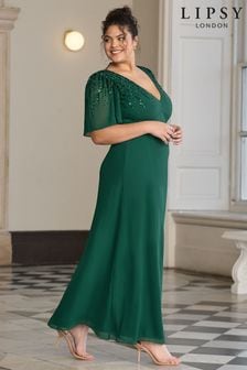 Lipsy Forest Green Flutter Sleeve Hand Embellished Bridesmaid Dress (Q42740) | 147 €
