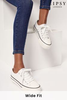 Lipsy White Wide Fit Flatform Lace Up Canvas Chunky Trainer (Q42813) | 146 SAR