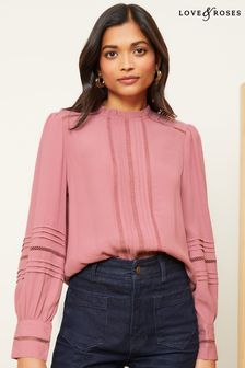 Love & Roses Rose Pink Long Sleeve Blouse With Central Pintuck Details (Q42887) | 178 QAR