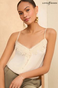 Love & Roses Ivory White Lace Trim V Neck Cami Vest Top (Q42889) | AED144