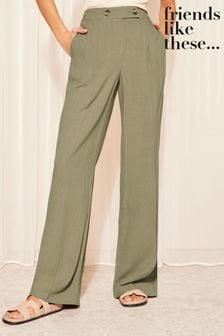 Friends Like These Khaki Green Wide Leg Trousers With Linen (Q42965) | 178 QAR