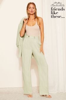 Friends Like These Green Wide Leg Trousers with Linen (Q42966) | 178 QAR