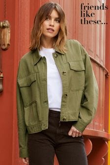 Friends Like These Khaki Green Cropped Utility Jacket (Q42991) | AED288