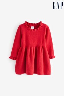 Gap Red Crew Neck Long Sleeve Dress (12mths-5yrs) (Q43092) | kr454