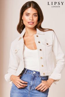 Lipsy White Crop Denim Jacket (Q43184) | OMR17