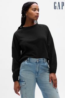 Gap Black Relaxed Eyelet Crew Neck Long Sleeve Sweatshirt (Q43187) | €48