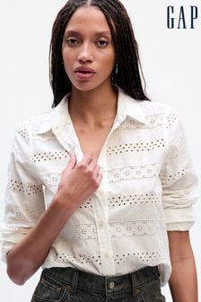 Gap White Eyelet Perfect Long Sleeve Shirt (Q43188) | €72