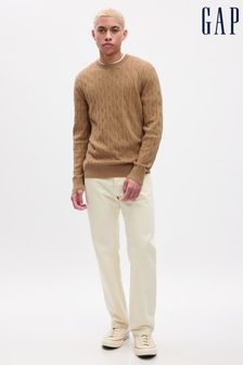 Brązowy - Gap Kaszmirowy sweter z okrągłym dekoltem i Długi rękaw o warkoczowym splocie (Q43220) | 315 zł