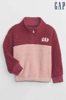 Roz - Bluză din lână sintetică sherpa cu fermoar scurt și logo din materiale reciclate Gap (12 luni - 5 ani) (Q43234) | 119 LEI