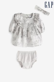 Gap Grey Floral Print Short Sleeve Baby Dress (Newborn - 24mths) (Q43238) | kr454